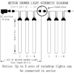 Kordain Christmas Lights Outdoor, Meteor Shower Lights Falling Star Lights 12 Inch 8 Tubes 144 LED Icicle Snow Lights Raindrop Lights For Xmas Tree Halloween Holiday Party Decoration, UL Plug, White -Xmas Lighting Shop 419pVA cqL. AC US1000