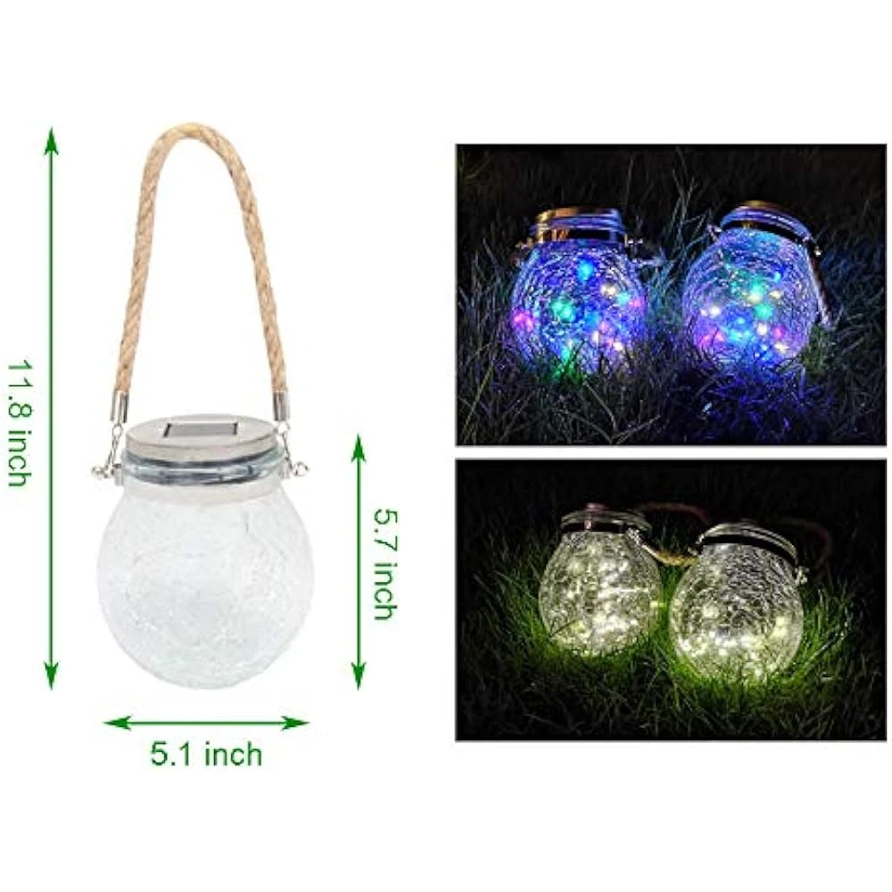 KIMI HOUSE 2 Pack Hanging Solar Powered LED Lights,Cracked Glass Ball Light, Waterproof Outdoor Christmas Decorative Lantern For Garden, Yard, Patio, Lawn (Colorful) 3 KIMI HOUSE 2 Pack Hanging Solar Powered LED Lights,Cracked Glass Ball Light, Waterproof Outdoor Christmas Decorative Lantern For Garden, Yard, Patio, Lawn (Colorful) - Image 3