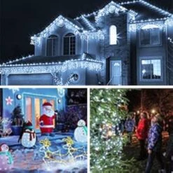KNONEW Christmas Lights Outdoor Decorations 400 LED 33ft 8 Modes Curtain Fairy String Light With 75 Drops, Clear Wire LED String Light Decor For Wedding Party Holiday Christmas Decorations Cool White -Xmas Lighting Shop 41XR6j2RT8L. AC US1000