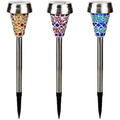 GIGALUMI Solar Garden Lights Outdoor, Halloween/Christmas Decorations Outdoor, Mosaic LED Solar Yard Lights 3 Color, Pathway Landscape Lighting For Path, Walkway, Driveway, Patio And Yard