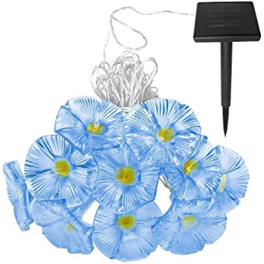 Ibdone Solar LED Flower String Lights, 33FT 10 LED Waterproof Outdoor Decorative Stringed LED String Lights Morning Glory Flower For Party,Christmas,Garden,Patio,Outdoor, Decoration (Blue) 4 Ibdone Solar LED Flower String Lights, 33FT 10 LED Waterproof Outdoor Decorative Stringed LED String Lights Morning Glory Flower For Party,Christmas,Garden,Patio,Outdoor, Decoration (Blue) - Image 4