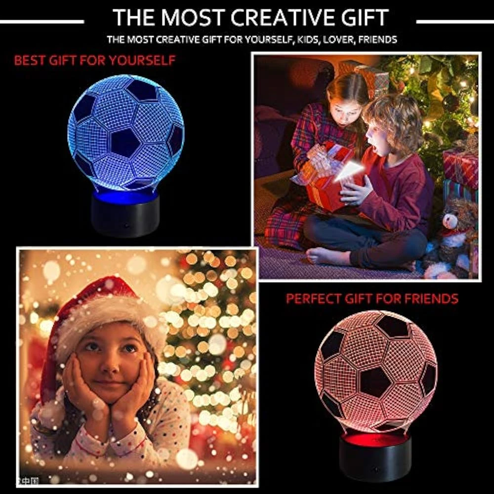 Ticent Soccer Night Light For Boys, Football 3D Illusion Lamps For Kids Bedroom Decors, 7 Color Touch Switch Cool Gifts For Girls Birthday Christmas Holidays 2 Ticent Soccer Night Light For Boys, Football 3D Illusion Lamps For Kids Bedroom Decors, 7 Color Touch Switch Cool Gifts For Girls Birthday Christmas Holidays - Image 2