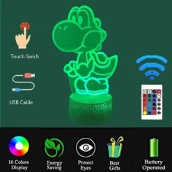 Yoshi 3D Night Light, 16 Colors Christmas Lighting Gift RGB Touch Remote Controller Toys Super Mario Desk Lamp For Children's Room Decoration Holiday Gifts (Yoshi) -Xmas Lighting Shop 51924PMK9nL. AC SL1000