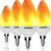 YKOPEO Flame Light Bulbs E12, LED Flickering Light Bulbs Simulated Fire Effect Tip Candelabra Bulb Flame With 3 Mode, 3W Firework Light Bulb For Halloween Christmas Holiday Lantern Decoration-4Pack