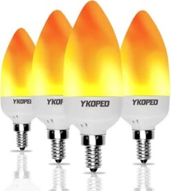 YKOPEO Flame Light Bulbs E12, LED Flickering Light Bulbs Simulated Fire Effect Tip Candelabra Bulb Flame With 3 Mode, 3W Firework Light Bulb For Halloween Christmas Holiday Lantern Decoration-4Pack