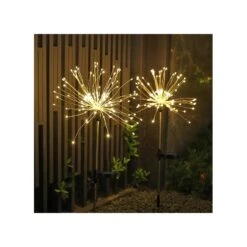 2 Pack Solar Garden Lights, 120 LED Solar Firework Lights Outdoor, Decorative Stake String Lights For Walkway Backyard Pathway Patio Christmas Wedding Party (2, Warm White)