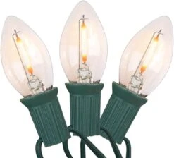 GOOTHY 25FT Clear Outdoor LED String Lights, C7 Clear Christmas String Lights With 27 0.6W Ceramic LED Bulb (2 Spare)，E12 Base, UL Listed For Patio Backyard Cafe Party Holiday Decoration-Green Wire