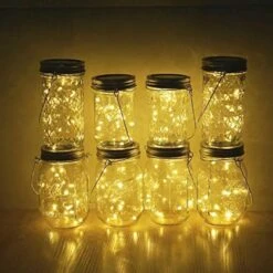 Miaro 8 Pack Mason Jar Lights, 20 LED Solar Fairy String Lights Lids Insert For Garden Deck Patio Party Wedding Christmas Decorative Lighting Fit For Regular Mouth Jars With Hangers (No Jars)