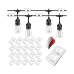 Outdoor Light Clips: 22 Clips Clear - Hooks For Outdoor String Lights - Light Clips For Outside Indoor Cables Cord - Adhesive Strips For Patio Hanging Heavy Duty Gutter Fence Roof Christmas Decor