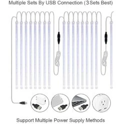Falling Rain Lights 11.8 Inch 8 Tube 192 LEDs, Meteor Shower Lights Waterproof, Icicle Snow Fall String Cascading Lights, Christmas Lights For Holiday Party Wedding, Garden Decoration (Colorful) -Xmas Lighting Shop 51RM16 E8qL. AC US1000