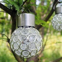 Nuxn 2 Pcs Solar Hanging Ball Lights Crackle Globe Lights 7 Colour Changing Solar Powered LED Garden Decoration Lights Waterproof Solar Outdoor Lights For Parties Decorations, Christmas