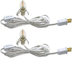 MYEMITTING 2-Pack Accessory Cord With 2 C7 LED Night Light Bulb Candelabra-Base E12 Socket UL Listed White Cord With On/Off Switch Plugs For Holiday Decorations, Christmas Village House Pumpkin Lights