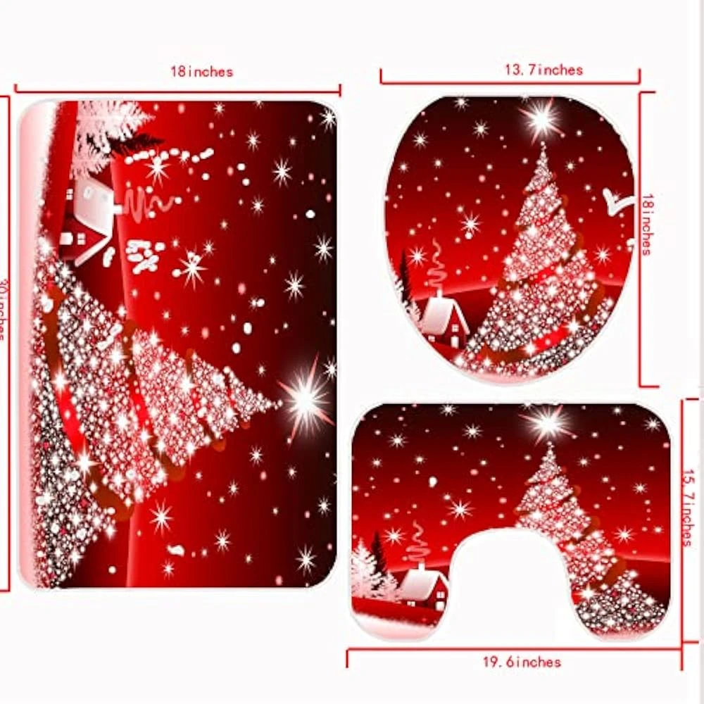 WODEJIA Shower Curtains With Bath Rugs Non-Slip Soft Toilet Lid Cover For Bathroom,Waterproof Home Tub Curtains Sets With Memory Foam Rugs,3D Print Durable Polyester Fabric Four-Piece Christmas 3 WODEJIA Shower Curtains With Bath Rugs Non-Slip Soft Toilet Lid Cover For Bathroom,Waterproof Home Tub Curtains Sets With Memory Foam Rugs,3D Print Durable Polyester Fabric Four-Piece Christmas - Image 3