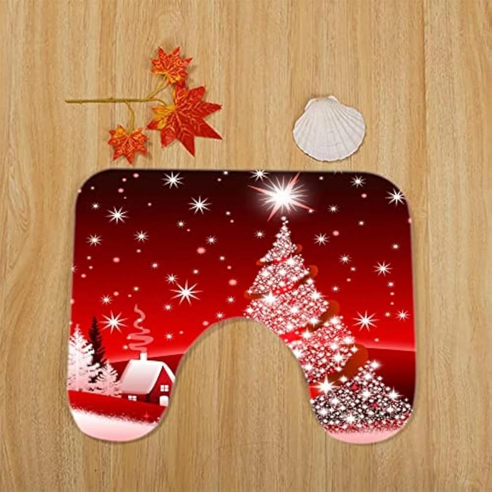 WODEJIA Shower Curtains With Bath Rugs Non-Slip Soft Toilet Lid Cover For Bathroom,Waterproof Home Tub Curtains Sets With Memory Foam Rugs,3D Print Durable Polyester Fabric Four-Piece Christmas 6 WODEJIA Shower Curtains With Bath Rugs Non-Slip Soft Toilet Lid Cover For Bathroom,Waterproof Home Tub Curtains Sets With Memory Foam Rugs,3D Print Durable Polyester Fabric Four-Piece Christmas - Image 6