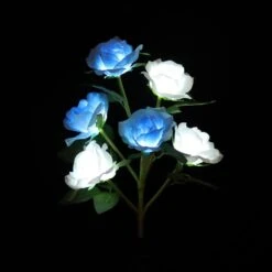 New Designed Blue & White 6 Flowers] Solar Powered Decorative Garden Lights, Waterproof Outdoor Rose Artificial Flowers For Cemetery Decorations For Grave Memorial Day Mother Day Christmas Yard Path -Xmas Lighting Shop 51g1ZuPJKaL. AC SL1500