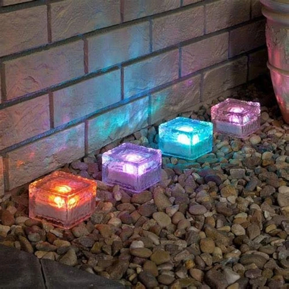 HORING Solar Glass Brick Light - Crystal Brick Stone - Garden Solar Ice Cube Charming Glass Brick Lights Colour Change LED Garden Courtyard Pathway Patio Pool Outdoor Decoration Christmas(RGB 4PCS) 2 HORING Solar Glass Brick Light - Crystal Brick Stone - Garden Solar Ice Cube Charming Glass Brick Lights Colour Change LED Garden Courtyard Pathway Patio Pool Outdoor Decoration Christmas(RGB 4PCS) - Image 2