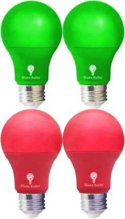 4 Pack A19 LED Red Light Bulb LED Green Light Bulb 120V E26 Base 9 Watt (60-watt Replacement) Red Bulb Red Bulb, Party Decoration, Porch, Home Lighting, Christmas Light Bulbs