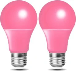 KKHLGB Pink Light Bulbs, LED A19 Colored Light Bulb, 9W (60W Equivalent), E26 Base For Halloween, Christmas Decoration, Porch, Home Lighting, Party, Bars, Holiday Lighting, 2-Pack