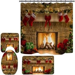 Apqdw Christmas Fireplace Shower Curtain Set For Bathroom, Christmas Bathroom Sets With Shower Curtain And Rugs, Farmhouse Christmas Eve Stocking Shower Curtain Set -Xmas Lighting Shop 51kwgS2mVgL. AC US1000