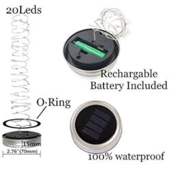Miaro 8 Pack Mason Jar Lights, 20 LED Solar Fairy String Lights Lids Insert For Garden Deck Patio Party Wedding Christmas Decorative Lighting Fit For Regular Mouth Jars With Hangers (No Jars) -Xmas Lighting Shop 51rDJtqvwL. AC US1000