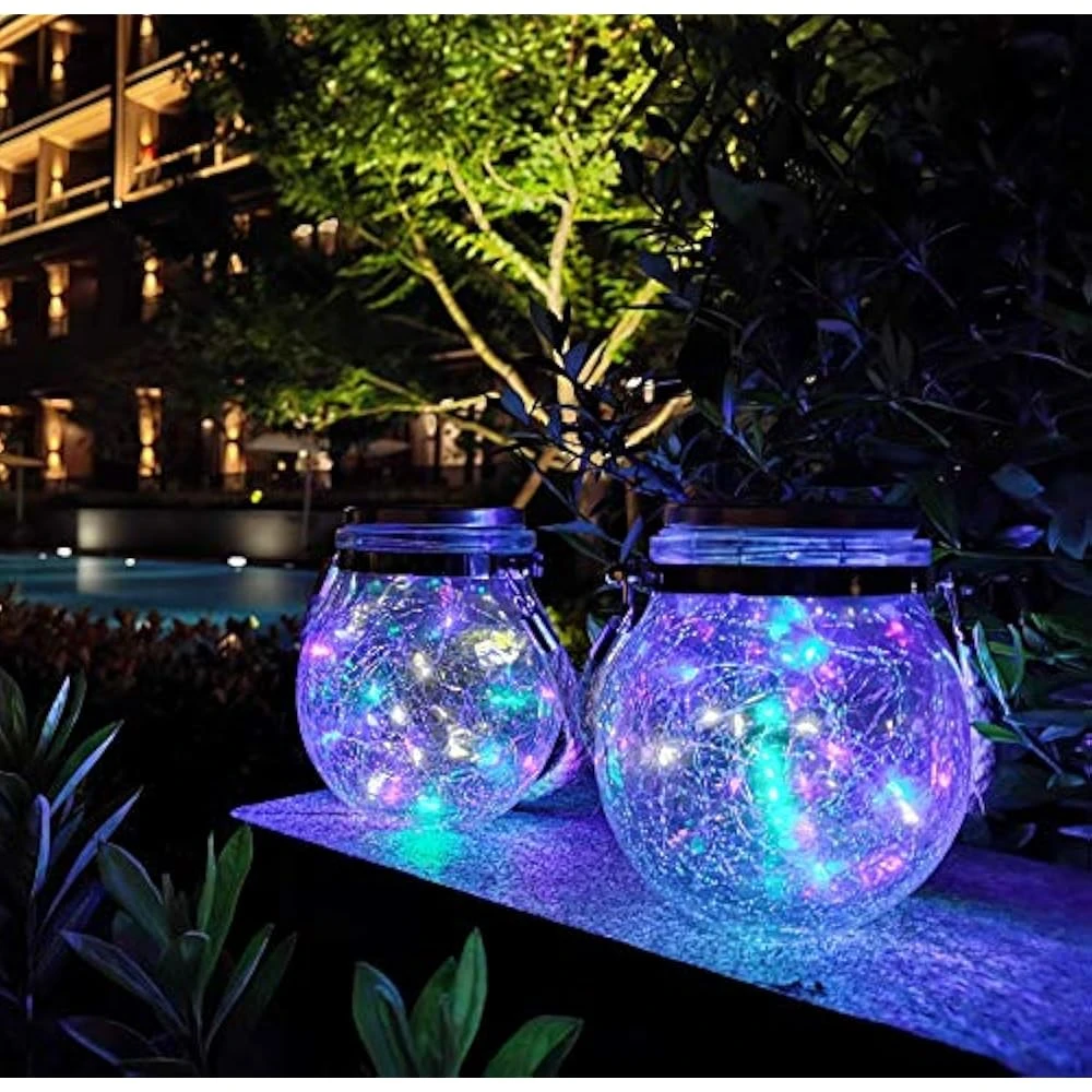 KIMI HOUSE 2 Pack Hanging Solar Powered LED Lights,Cracked Glass Ball Light, Waterproof Outdoor Christmas Decorative Lantern For Garden, Yard, Patio, Lawn (Colorful) 1 KIMI HOUSE 2 Pack Hanging Solar Powered LED Lights,Cracked Glass Ball Light, Waterproof Outdoor Christmas Decorative Lantern For Garden, Yard, Patio, Lawn (Colorful)
