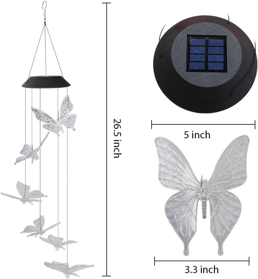 Butterfly Solar Light, Epicgadget Solar Butterfly Wind Chime Color Changing Outdoor Solar Garden Decorative Lights For Walkway Pathway Backyard Christmas Decoration Parties (Clear Wing Butterfly) 3 Butterfly Solar Light, Epicgadget Solar Butterfly Wind Chime Color Changing Outdoor Solar Garden Decorative Lights For Walkway Pathway Backyard Christmas Decoration Parties (Clear Wing Butterfly) - Image 3