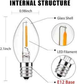 GOOTHY 25FT Clear Outdoor LED String Lights, C7 Clear Christmas String Lights With 27 0.6W Ceramic LED Bulb (2 Spare)，E12 Base, UL Listed For Patio Backyard Cafe Party Holiday Decoration-Green Wire -Xmas Lighting Shop 51zP1qPMSS. AC SL1001