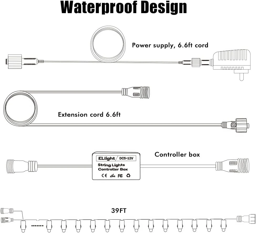 ELlight Outdoor String Lights 39ft 100LED, Dream Color Christmas Lights With APP, Waterproof Color Changing LED String Lights For Wedding Party 5 ELlight Outdoor String Lights 39ft 100LED, Dream Color Christmas Lights With APP, Waterproof Color Changing LED String Lights For Wedding Party - Image 5