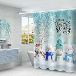 Dowhufund 4 Piece Christmas Snowman Shower Curtain Sets With Non-Slip Rugs,Toilet Lid Cover And U Shape Mat,Bathroom Sets With Shower Curtains And Rugs And Accessories,with 12 Hooks,65" W X 70" H -Xmas Lighting Shop 51zwXJZLdFL. AC US1000