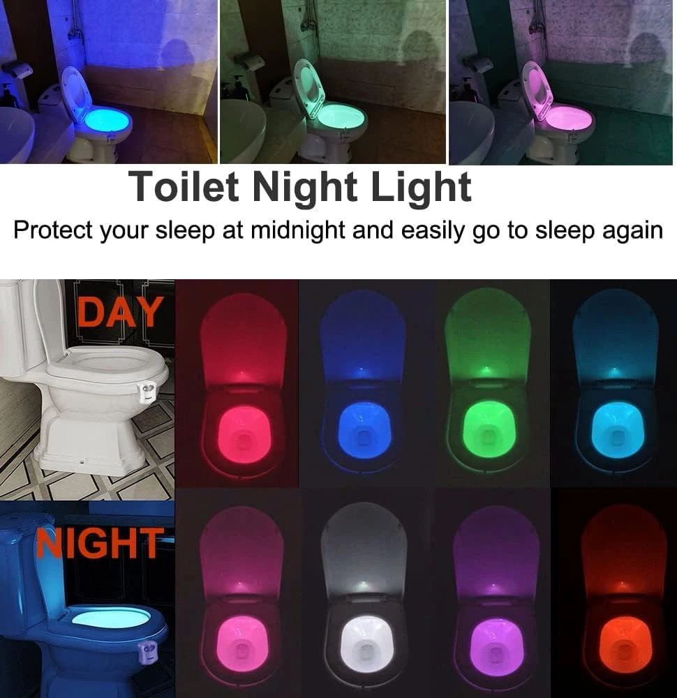 2Pack Toilet Light Motion Sensor Activated Toilet Bowl Night Lights, AUSAYE Led 8 Colors Toilet Night Light Fun Lamp On Toilet Seat Bathroom Night Light For Kids Adults Christmas Gifts 4 2Pack Toilet Light Motion Sensor Activated Toilet Bowl Night Lights, AUSAYE Led 8 Colors Toilet Night Light Fun Lamp On Toilet Seat Bathroom Night Light For Kids Adults Christmas Gifts - Image 4