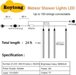 Roytong High Brightness 10 Tube 12 Inch 360 LED Meteor Shower Rain Lights Cascading Falling Rain Outdoor Light For Christmas Tree Decoration Snow Falling -Xmas Lighting Shop 610fWv7ANTL. AC SL1200