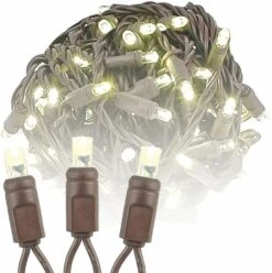 Novelty Lights 100 Commercial LED Christmas Lights (Warm White), 50 Feet W/ 6" Bulb Spacing, 5mm Bulbs, UL Listed, Brown Wire String Lights