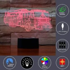 3D Lamp LED Fire Truck Nightlights Or Firemen Shape Sleeps Touch Lamp Night Light Dimmable 7 Color Visual Light Kids Bedside Nightlight Firemen Decor Christmas Kids' Room Fire Truck Room Gift -Xmas Lighting Shop 611pgYZXyCL. AC SL1000