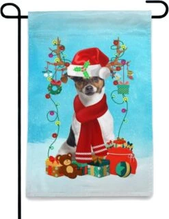 Pride Flag Jack Russell Terrier Dog Wearing Lights, For Dog Lovers, Double Side Printed Christmas Holidays Garden Flag (12 X 18 Inches)