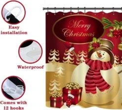 Novobey 4 Pcs Merry Christmas Shower Curtain Sets With Non-Slip Bathroom Rugs, Lid Toilet Cover, Bath Mat, Shower Curtain Christmas Bathroom Decor -Xmas Lighting Shop 61361ogFVxL. AC SL1001