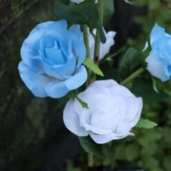 New Designed Blue & White 6 Flowers] Solar Powered Decorative Garden Lights, Waterproof Outdoor Rose Artificial Flowers For Cemetery Decorations For Grave Memorial Day Mother Day Christmas Yard Path -Xmas Lighting Shop 613ASkMkR3L. AC SL1500