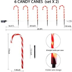 24.5" Candy Cane Lights With Stakes, 12 Packs Large Christmas Pathway Lights Outdoor, 8 Light Modes Candy Cane Pathway Markers Christmas Decorations For Yard Patio Garden Walkway Sidewalks -Xmas Lighting Shop 613eSrRuszL. AC SL1500