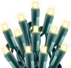 Wominoy 50ft 100 Counts Warm White Christmas Lights - White Christmas Lights Commercial Grade Outdoor Waterproof, Soft White Christmas Lights Indoor 5mm Wide Angle Green Wire, IP:65, UL