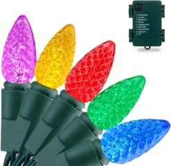 RECESKY C3 Bulbs Christmas String Lights With Built-in Timer - 50 LED 16.4ft Battery String Lights For Outdoor And Indoor, Fairy Lighting Garden, Yard, Garland, House, Xmas Tree, Christmas Decorations
