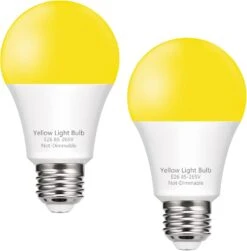 LED Yellow Bug Light Bulbs Outdoor, 9W A19 Yellow LED Lights 60W Equivalent, E26 Base Colored Bug Light Bulb For Porch, Home Lighting, Christmas Decoration, Holiday Lighting Amber Yellow Bulb, 2Pack