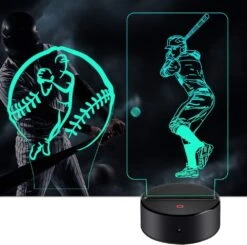 AmazeFan Baseball Night Light For Kids - 3D Baseball Night Lamp 7 Colors Optical Illusion Touch & Remote Control With 2 Acrylic Flats Best Birthday Christmas New Year Gifts For Boys Girls Baby