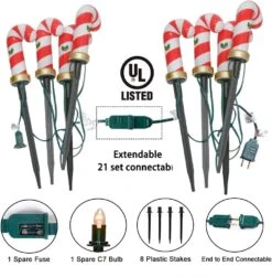 Christmas Candy Cane Pathway Lights Outdoor, 2 Sets 7Ft Christmas Outdoor Decoration String Lights With 8 Candy Cane Markers Stake Lights, Plug In Walkway Lights For Driveway Lawn Garden Yard Decor -Xmas Lighting Shop 618eJJVUipL. AC SL1001