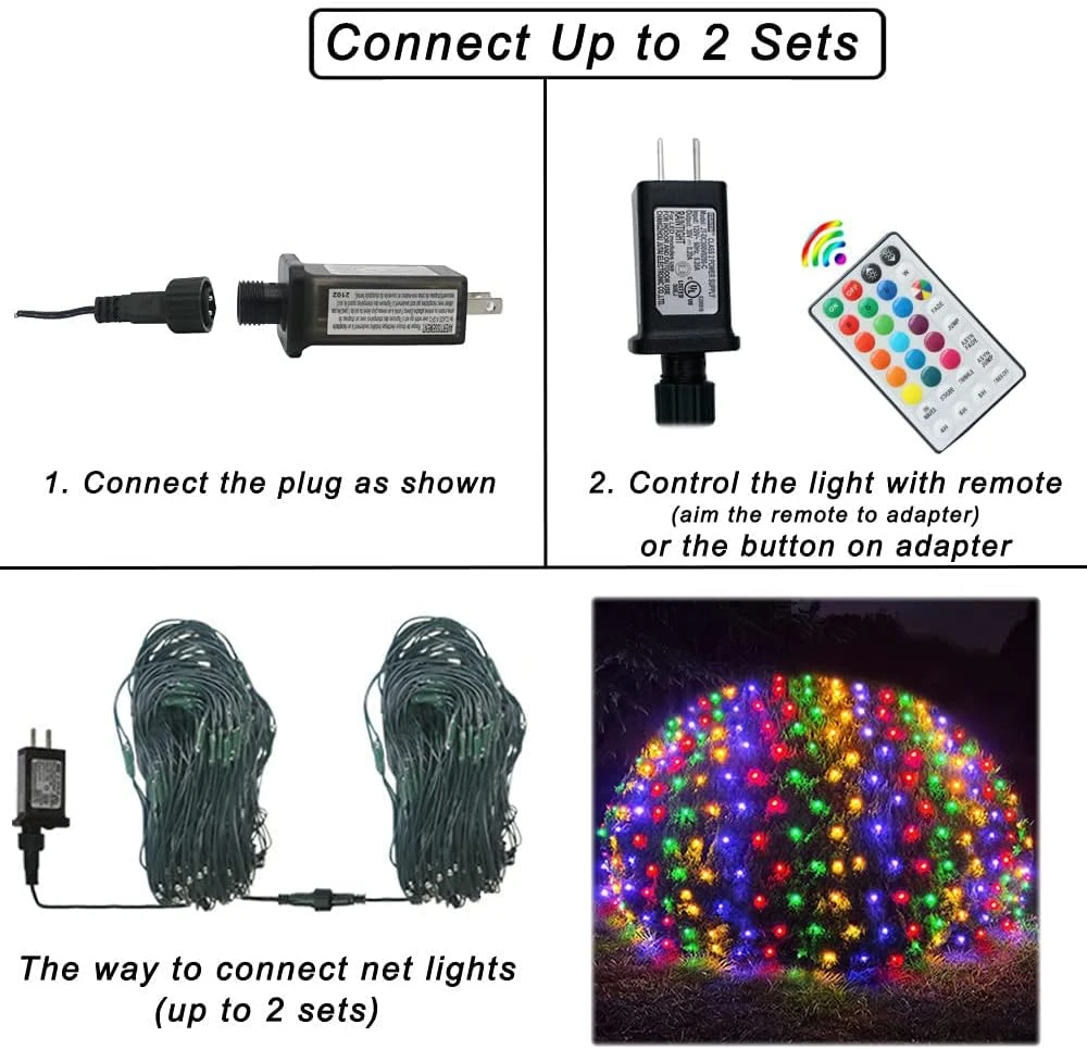 Obrecis Christmas Net Lights Outdoor, 240 LED 18 Color Changing Mesh Lights, 14.8ft X 5ft Waterproof Connectable Multicolored Fairy String Lights For Bushes Xmas Tree Garden Wedding Party Home Decor 5 Obrecis Christmas Net Lights Outdoor, 240 LED 18 Color Changing Mesh Lights, 14.8ft X 5ft Waterproof Connectable Multicolored Fairy String Lights For Bushes Xmas Tree Garden Wedding Party Home Decor - Image 5