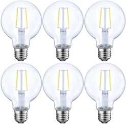 ENERGETIC SMARTER LIGHTING Dimmable LED Edison Light Bulb, G25 (G80) Globe Shape, Clear Glass, 40 Watt Equivalent, 2700K Soft White, Christmas Light, E26 Standard Base, UL Listed, 6-Pack