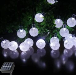 SPLOcolor Solar String Lights Outdoor, 20ft Waterproof 30 LEDs 8 Modes Crystal Globe Solar String Fairy Lights Backyard Patio Christmas Lights For Holiday Party Gardens Backyard Wedding (White)