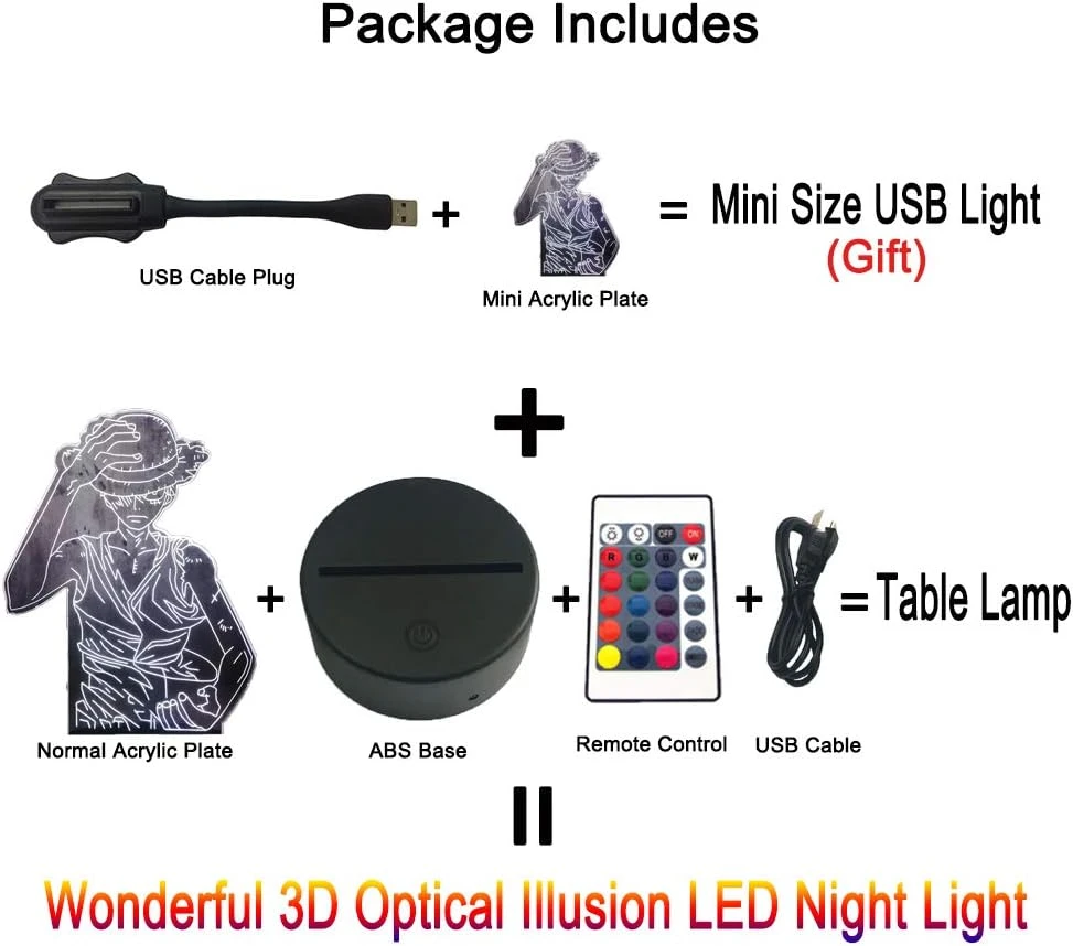 Bri-moryea Japan Anime Monkey D. Luffy 3D LED Illusion Night Light 7 Colors Desk Lamp Home Bedroom Decor Child Birthday Christmas Kids Toys(Monkey D. Luffy) 6 Bri-moryea Japan Anime Monkey D. Luffy 3D LED Illusion Night Light 7 Colors Desk Lamp Home Bedroom Decor Child Birthday Christmas Kids Toys(Monkey D. Luffy) - Image 6