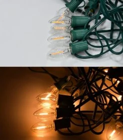 GOOTHY 25FT Clear Outdoor LED String Lights, C7 Clear Christmas String Lights With 27 0.6W Ceramic LED Bulb (2 Spare)，E12 Base, UL Listed For Patio Backyard Cafe Party Holiday Decoration-Green Wire -Xmas Lighting Shop 61BbWWphaUS. AC SL1139