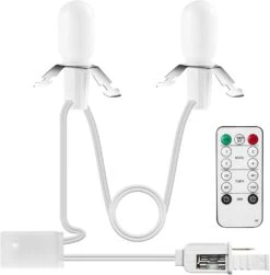 Rumsheme Remote Control Lighting System, 5Ft Accessory Cord With 2LED C7 Warm White Bulbs, Built-in 4 Lighting Modes And Timer, Perfect For Halloween Christmas Village And Homemade Craft Decorations