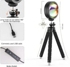 Tsrarey Sunset Lamp Projector With Remote Control, Endless Colors 360 Degree Rotation Sunset Projection Lamp Led Light, Button Switch & APP Control Lamp For Christmas Gifts Photography Party Bedroom -Xmas Lighting Shop 61CGWBX76L. AC SL1500