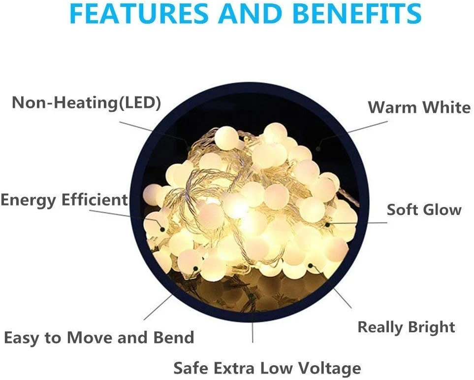 49ft 100 LED Globe String Lights With Remote, 8 Modes, Plug-in Fairy String Lights For Indoor Outdoor Party Wedding Christmas Tree Garden, Warm White - Eco-Friendly, Durable And Energy-Saving 4 49ft 100 LED Globe String Lights With Remote, 8 Modes, Plug-in Fairy String Lights For Indoor Outdoor Party Wedding Christmas Tree Garden, Warm White - Eco-Friendly, Durable And Energy-Saving - Image 4